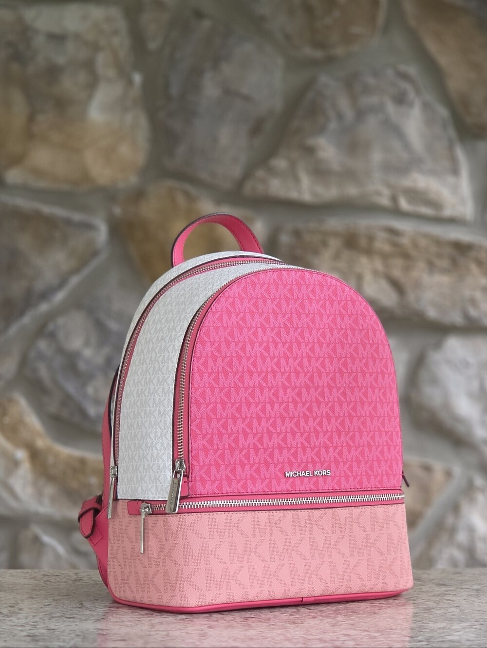 Michael Kors Rhea Medium Color-Block Logo PIink Backpack
